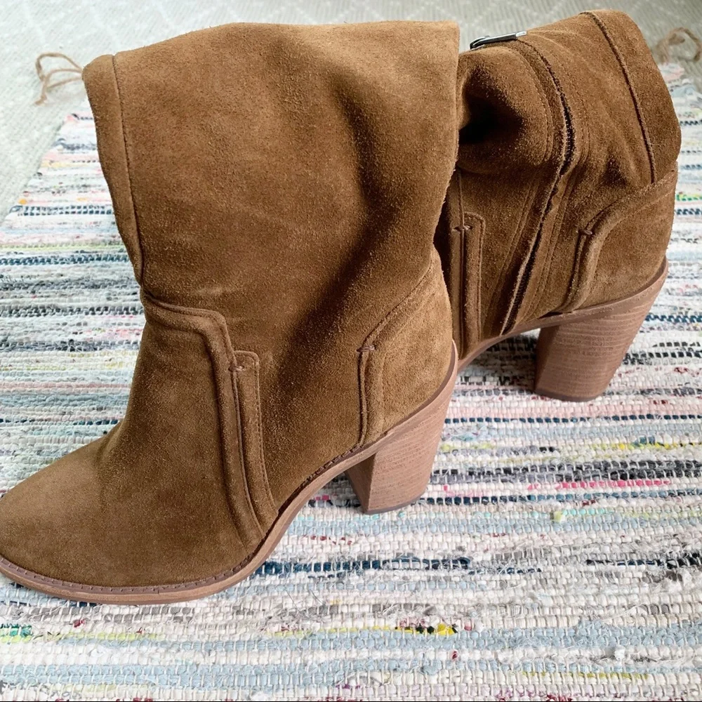 Tall Brown Suede Block Heel Women's Boots